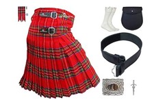 AAR Mens Scottish Kilt 8 Pcs Set Tartans Socks Belt Buckle Kilt Pin Sporran