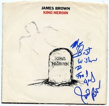 JAMES BROWN 1972 King Heroin Signed 45 RPM Picture Sleeve Guarante Authentic KOA