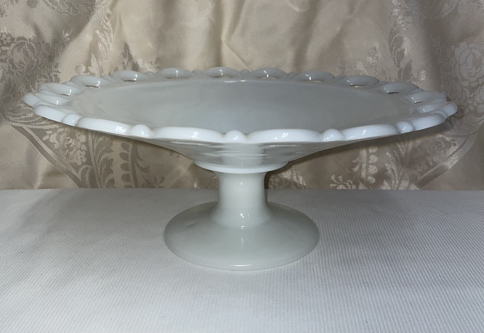 Vintage White Lace Milk Glass Pedestal Bowl 4.5 Inch Serving Dish