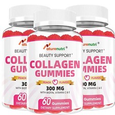 3Packs Collagen Peptide Gummies - Peach, Vitamins C E, 300mg