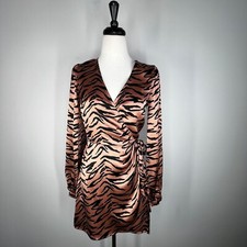 Reformation Starlight Silk Wrap Long Sleeve Mini Dress in Tigerlily Size X-Small