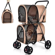 Giantex Double Pet Stroller with 2 Detachable Carrier Bags,