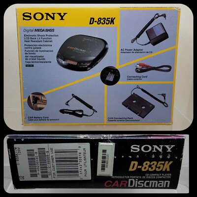 Vintage SONY Car Discman Mega Bass D-835K Complete Set