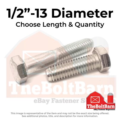 1/2''-13 Stainless Hex Cap Screws Coarse Thread Hex Bolts (Choose Length & Qty)