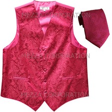 New Men's Vesuvio Napoli Paisley Tuxedo Vest 2.5" Skinny Necktie party Hot Pink