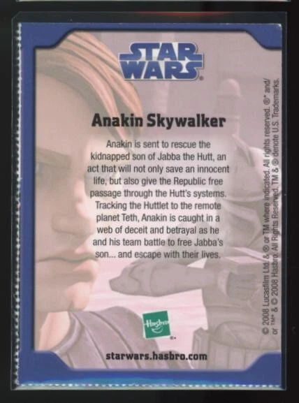 ANAKIN SKYWALKER 2008 Star Wars Clone Wars Boston Globe Hasbro Promo Card - Image 2 of 2