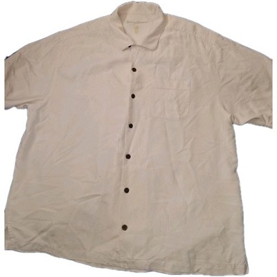 Tommy Bahama Mens XL Shirt Ivory Cream 100% Silk Textured Leaf Button Up 