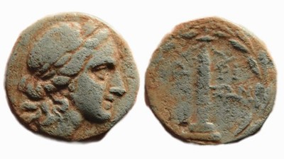ILLYRIA ORIKOS COIN: APOLLO - OBELISK, 230-168 BC, Ω-PI-KI-ΩN, RARE
