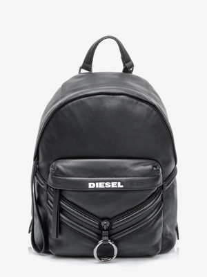 Diesel Le Zipper Backpack Schwarz Leder Rucksack Damen Tasche Black Leather Used