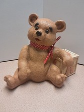 Vintage Homco 11" Teddy Bear Pink ABC Block USA 1989 Nursery Doorstop Statue