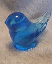 VTG Large Bluebird of Happiness Signed Leo Ward 1987 Blue Glass Bird Figurine