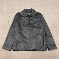 Eddie Bauer Leather Jacket Mens Large Tall Black y2k Long Sleeve Full Zip