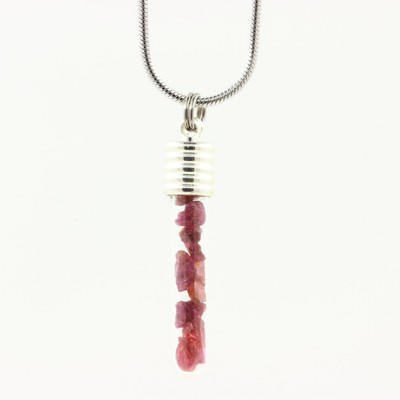 Minerals And Precious Stones. Raw Ruby Necklace. Tube And Spiral Model.