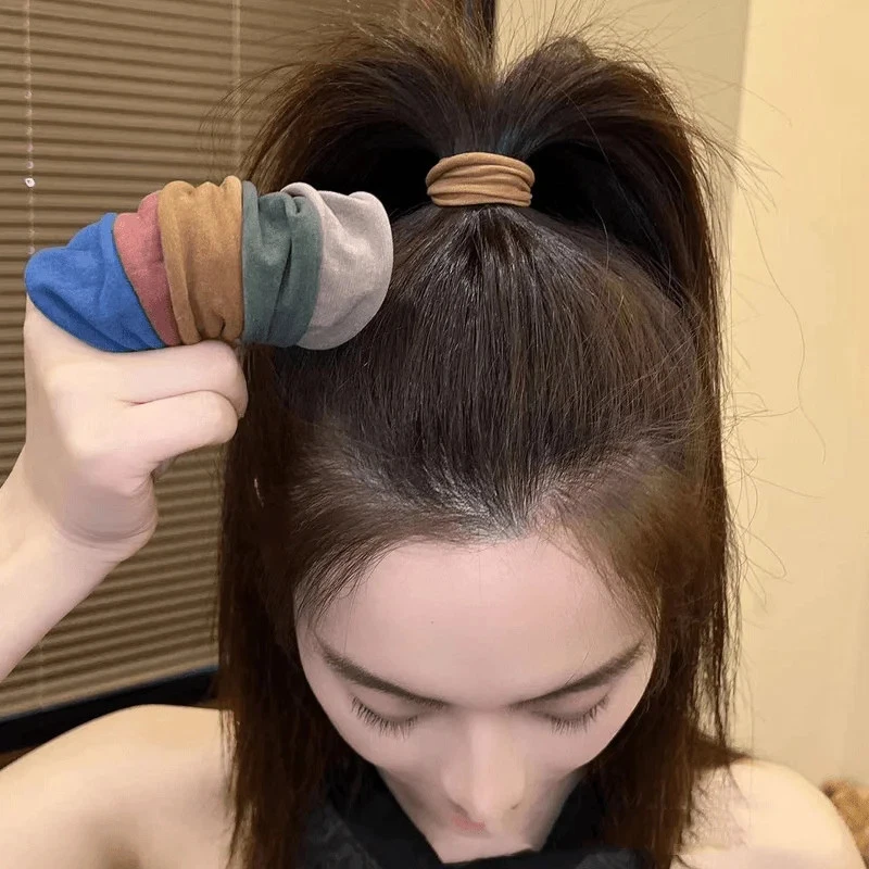 Bandas elásticas anchas gruesas para el cabello de 4 piezas para mujeres soportes de cola de caballo corbatas de goma Foto 3 de 4