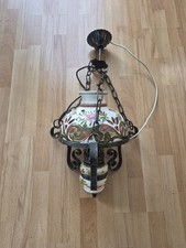 Vintage Küchenlampe aus den 70er Jahren – Schmiedeeisen & handbemaltes Porzellan
