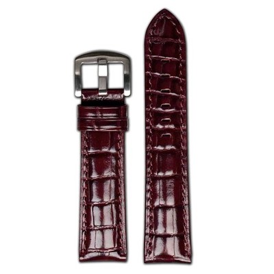 Quick Release | Embossed Gator Watch Band | Semi-Gloss | Burgundy | Match Stitch