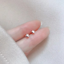 925 Sterling Silver Plated Small Tiny Cute Star Plain Stud Earrings Women Gift
