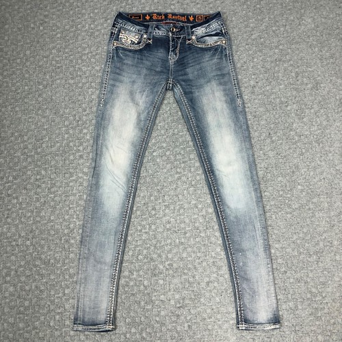 Rock Revival Jeans Womens 26 Blue Rona Skinny Distressed Embellished Pockets