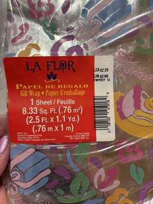 La Flor Ten Un Feliz Quinceañero Gift Wrap 4 New Packages 1 Sheet Per Set