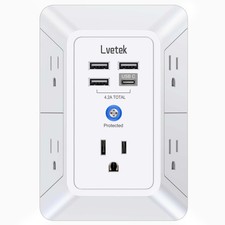 5 Outlet Extender Multi Plug Wall Outlets with 4 USB Charging Ports 1 USB C O...