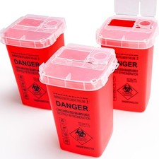 1 Quart 3-Pack Red Sharps Containers, Biohazard Needle Disposal for Home Use,