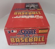 1988 Score Baseball Wax Pack Box - 36 SEALED PACKS - In Open Box