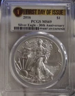 2016 US Silver Eagle $1 PCGS MS69 FDOI 30th Anniversary