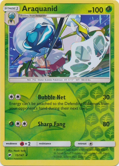 Araquanid - 15/147 - Rare - Reverse Holo (Lp) Burning Shadows - Grass Pokémon