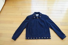 St. John Sport - Navy Suede Jacket w/ Gold-Toned Grommets Size S