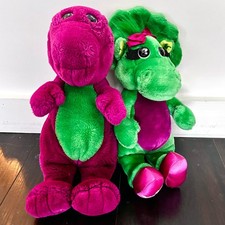 Barney and Baby Bop Plush Toy Set 1992 Lyons Group Vintage 13" Stuffed Animals