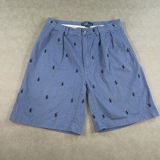 Vintage Polo Ralph Lauren All Over Print Shorts Mens 32 Blue Pleated READ