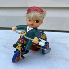 Vintage Kiddy Cyclist Tin Litho Clockwise Wind-up Toy by MTU Made in Korea Works