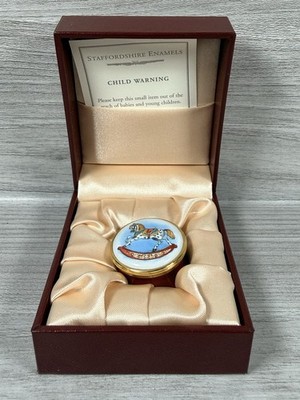 Staffordshire Emaille ''Schaukelpferd'' Pillendose.