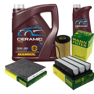 MANN Inspektionspaket 6L MANNOL Ceramic 5W-30 für Hyundai Santa Fé II 2.2 CRDi