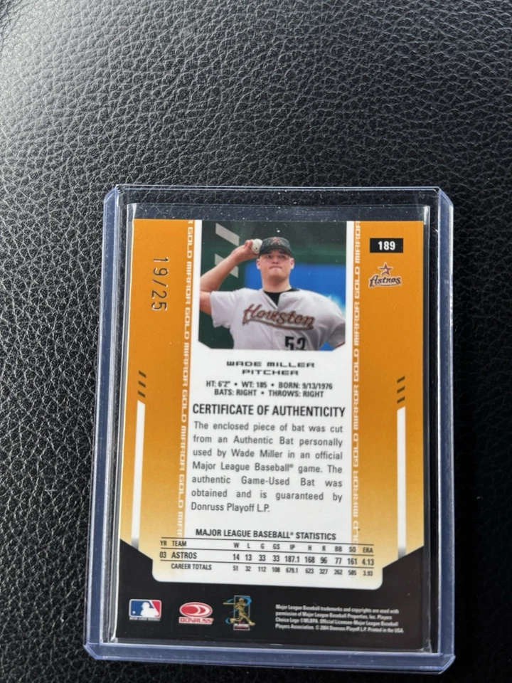 2004 Leaf Certified Materials White Mirror Bat /25 Wade Miller #189 Game Used - Image 2 of 2