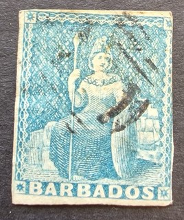 Barbados QV 1855 SG9 1d Pale Blue Used Cat £85