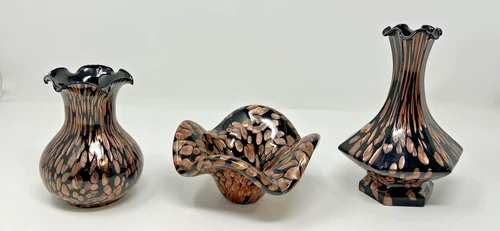 Vtg MCM Murano Avventurina Glass Vase Brown Gold Copper 1960s V NASON Set Lot
