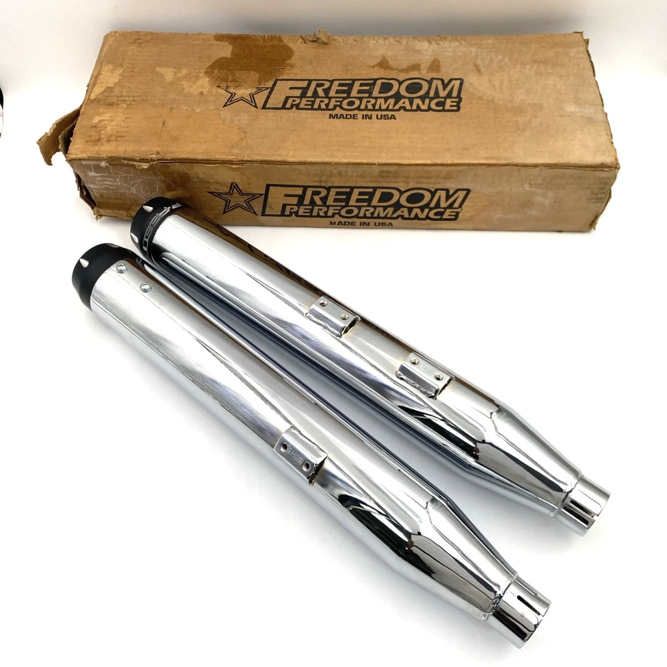 Freedom 82-00188 Chrome Black Tip Slip On Exhaust Mufflers 07-17 Harley Softail - Image 3 of 4