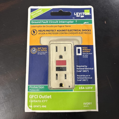 #ad Leviton Smartlock Pro Slim Duplex GFCI Outlet 15A 125V Ivory Model #GFNT1 RNI. $12.99