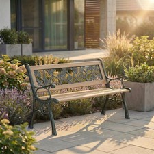 Wooden Garden Bench Rose 3 Seater Solid Pine Outdoor Patio Seat Furniture