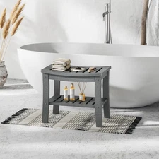 Waterproof Shower Bench w/Storage Shelf HDPE Bathtub Stool Seat Grey for Bathroo