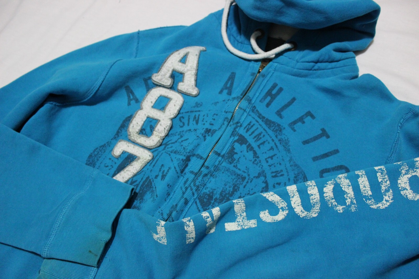 Aeropostale Hoodie Mens XL Full Zip Y2K Distressed Blue Graphic Print