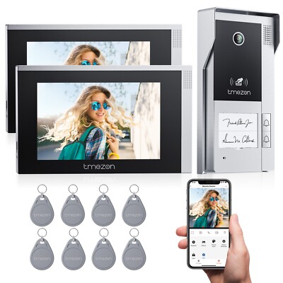 TMEZON 1080P WLAN Video Türsprechanlage Türklingel mit 2x 7'' Touch Monitor PIR
