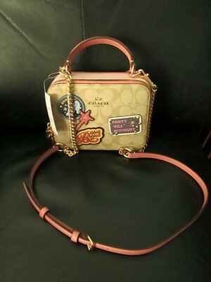 Rare Disney X Coach Box Crossbody Purse Bag Cinderella Canvas Pink