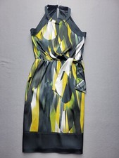 Tahari Womens Dress Small Black/Yellow Basic Midi Sleeveless Floral
