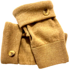 FINGERLESS GLOVES CAMEL BROWN M -L MEDIUM - LARGE 100 MERINO WOOL WOMEN Winter