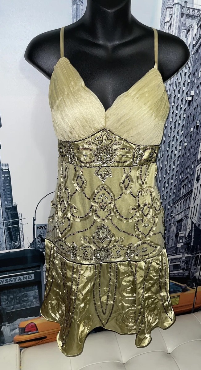 SUE WONG NOCTURNE Pistachio Beaded Embroidered Applique Cocktail Formal  Dress 14