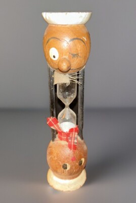 vintage old sailor pirate captain MCM eames era wood egg timer hourglass Japan