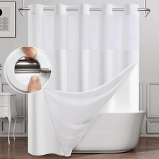 Long No Hook Shower Curtain with Snap in Liner, Polyester Textured Shower Curtai