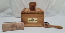 Vintage KIWI Wooden SHOE VALET Slide Top Shoe Shine Box Kit w/Brush Buff - RARE